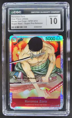 2022 ONE PIECE RORONOA ZORO SUPER RARE PRE-RELEASE ST01-013 CGC 10 A PT - Image 1