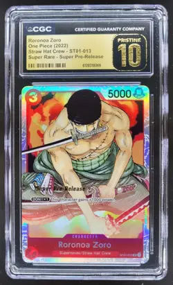 2022 ONE PIECE RORONOA ZORO SUPER RARE PRE-RELEASE ST01-013 CGC 10 PRISTINE A PT - Image 1