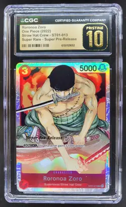 2022 ONE PIECE RORONOA ZORO SUPER RARE PRE-RELEASE ST01-013 CGC 10 PRISTINE B PT - Image 1