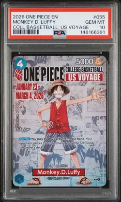 2026 ONE PIECE PROMOS ONE PIECE COLLEGE BK: US VOYAGE MONKEY D. LUFFY PSA 10 - Image 1