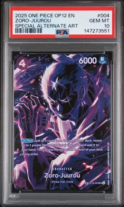 2025 ONE PIECE OP12-LEGACY OF THE MASTER SPECIAL ALT ART ZORO-JUUROU PSA 10 - Image 1