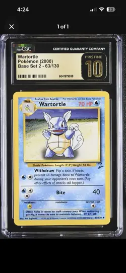 CGC 10 PRISTINE Wartortle 2000 Base Set 2 63/130 Pokemon Card - Image 1