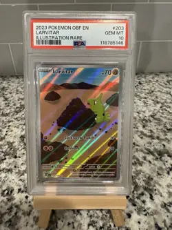 2023 Larvitar PSA 10 Gem Mint Pokemon OBF Illustration Rare Card #203 - Image 1