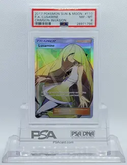 Pokemon CRIMSON INVASION LUSAMINE #110 FULL ART HOLO FOIL CARD PSA 8 NM-MT #* - Image 1