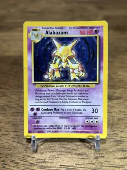 Pokemon TCG Alakazam 001/102 Base Set Holo Vintage Rare Card WOTC 1999 HP - Image 1