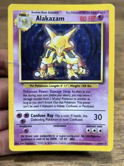 Pokemon TCG Alakazam 001/102 Base Set Holo Vintage Rare Card WOTC 1999 HP - Image 3
