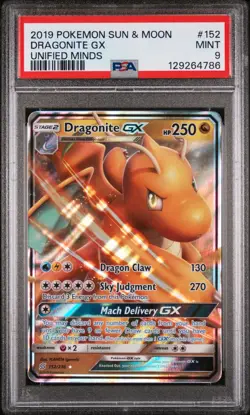 2019 POKEMON SUN & MOON UNIFIED MINDS #152 DRAGONITE GX PSA 9 - Image 1