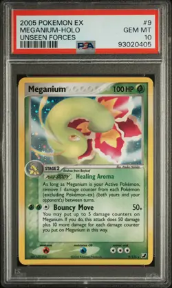 2005 POKEMON EX UNSEEN FORCES #9 MEGANIUM-HOLO PSA 10 - Image 1