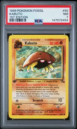 1999 POKEMON FOSSIL 1ST EDITION #50 KABUTO PSA 7 - Image 1