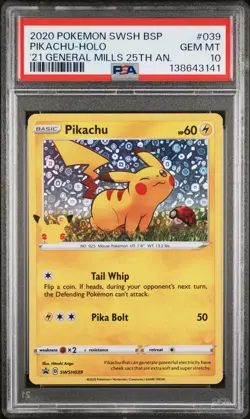 2020 POKEMON SWSH GENERAL MILLS 25TH ANNIVERSARY PIKACHU-HOLO PSA 10 - Image 1