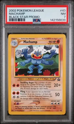 2002 POKEMON LEAGUE PROMO BLACK STAR #43 MACHAMP PSA 7 - Image 1
