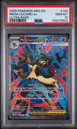Pokemon Mega Lucario EX Ultra Rare Me01: Mega Evolution Holo PSA 10 160/132 - Image 1