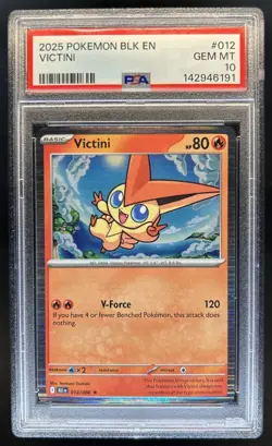 2025 Pokemon Black Bolt Victini Rare #012/086 PSA 10 GEM MINT - Image 1