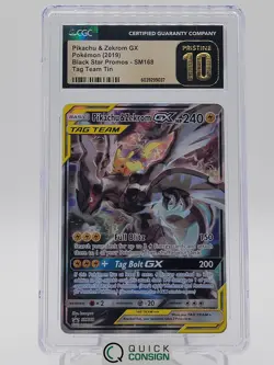 PIKACHU & ZEKROM GX 2019 POKEMON SUN & MOON BLACK STAR PROMOS CGC 10 Q0895 - Image 1
