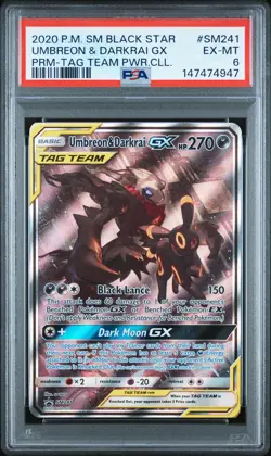 2020 POKEMON SM BLACK STAR PROMO TAG TEAM POWERS COLL UMBREON & DARKRAI GX PSA 6 - Image 1
