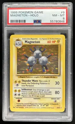 1999 Pokemon Unlimited Magneton Rare Holo #9/102 PSA 8 - Image 1