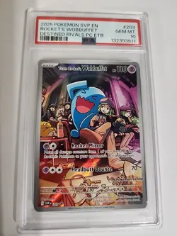 Pokemon Center ETB Exclusive Team Rockets Wobbuffet #203 Black Star Promo PSA 10 - Image 1