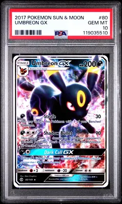 2017 POKEMON SUN & MOON #80 UMBREON GX PSA 10 - Image 1