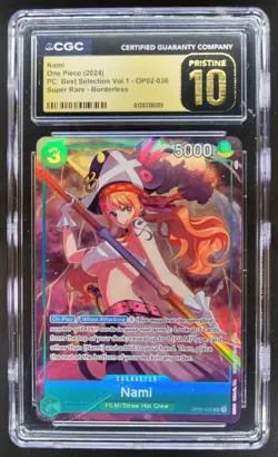 2024 ONE PIECE NAMI SUPER RARE BORDERLESS OP02-036 CGC 10 PRISTINE A PT - Image 1