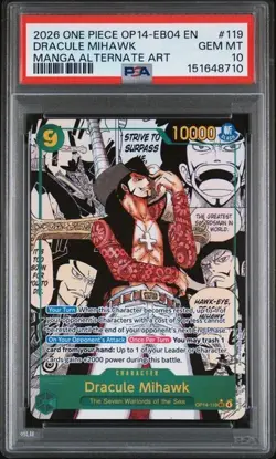 2026 ONE PIECE MANGA ALTERNATE ART OP14-EB04-119 DRACULE MIHAWK PSA 10 - Image 1