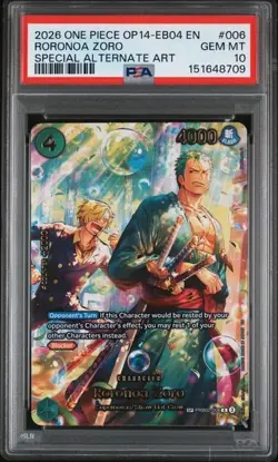 2026 ONE PIECE OP14-EB04-THE AZURE SEA'S SEVEN ALT ART #006 RORONOA ZORO PSA 10 - Image 1