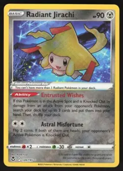 2022 Radiant Jirachi Ultra Rare Foil 120/195 Silver Tempest Pokemon TCG Card - Image 1