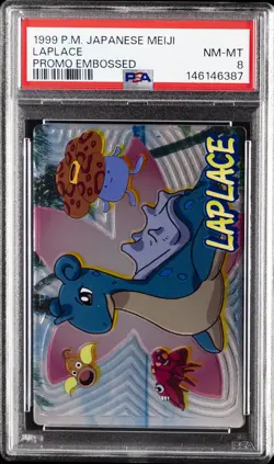 1999 POKEMON JAPANESE MEIJI PROMO EMBOSSED LAPLACE PSA 8 - Image 1