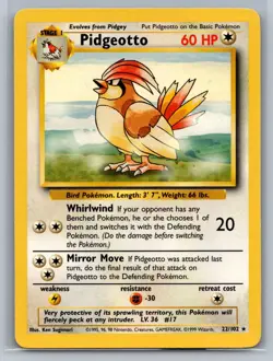 Pidgeotto Base Set #022/102 Rare Pokemon Card - Image 1