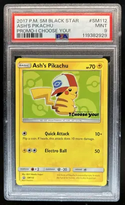 2017 Pokemon SM Black Star Promos Ash's Pikachu #SM112 PSA 9 - Image 1