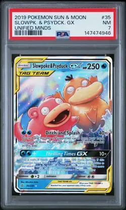 2019 POKEMON SUN & MOON UNIFIED MINDS #35 SLOWPOKE & PSYDUCK GX PSA 7 - Image 1