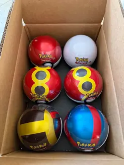 6 x Pokemon TCG Pokeball Tins - 18 Booster Packs Factory Sealed Costco IN HAND - Image 1
