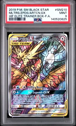 2019 Pokemon SM Black Star Moltres Zapdos Articuno GX Full Art #SM210 PSA 9 MINT - Image 1