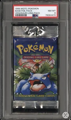 1999 Pokemon Base Set Unlimited Booster Pack PSA 8 Long Pack Venusaur Art - Image 1