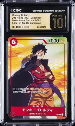 2023 ONE PIECE JPN 7 ELEVEN TIE UP #P-001 MONKEY D. LUFFY CGC 10 PRISTINE - Image 1