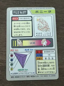 Ponyta File No. 077 Pokemon Bandai Carddass Japanese 1997 Pocket Monsters - Image 3