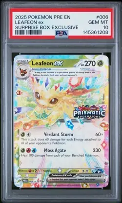 Pokemon Prismatic Evolutions Leafeon ex 006/131 Surprise Box Stamped PSA 10 208 - Image 1