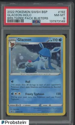 2022 Pokemon SWSH BSP BRS. Three Pack Blisters #192 Glaceon Holo PSA 8 NM-MT - Image 1