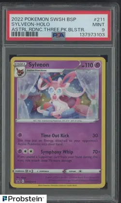 2022 Pokemon SWSH BSP Astral Radiance Three Pack Blister #211 Sylveon Holo PSA 9 - Image 1