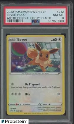 2022 Pokemon SWSH BSP Astral Radiance Three Pack Blister #212 Eevee Holo PSA 8 - Image 1