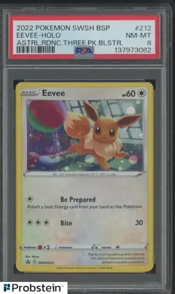 2022 Pokemon SWSH BSP Astral Radiance Three Pack Blister #212 Eevee Holo PSA 8 - Image 1