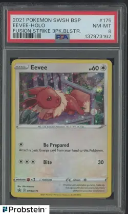 2021 Pokemon SWSH BSP Fusion Strike 3 Blister #175 Eevee Holo PSA 8 NM-MT - Image 1