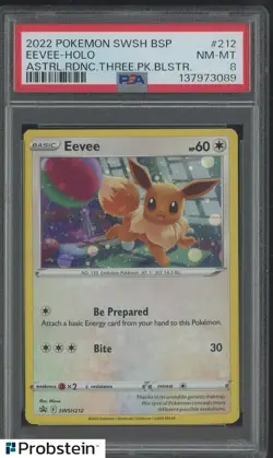 2022 Pokemon SWSH BSP Astral Radiance Three Pack Blister #212 Eevee Holo PSA 8 - Image 1