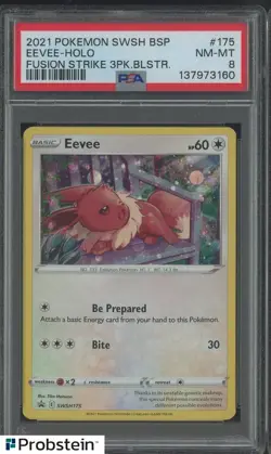 2021 Pokemon SWSH BSP Fusion Strike 3 Blister #175 Eevee Holo PSA 8 NM-MT - Image 1