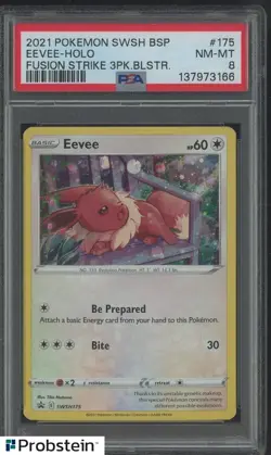 2021 Pokemon SWSH BSP Fusion Strike 3 Blister #175 Eevee Holo PSA 8 NM-MT - Image 1