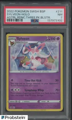 2022 Pokemon SWSH BSP Astral Radiance Three Pack Blister #211 Sylveon Holo PSA 7 - Image 1