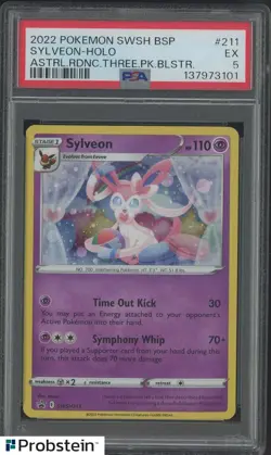 2022 Pokemon SWSH BSP Astral Radiance Three Pack Blister #211 Sylveon Holo PSA 5 - Image 1
