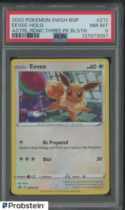 2022 Pokemon SWSH BSP Astral Radiance Three Pack Blister #212 Eevee Holo PSA 8 - Image 1