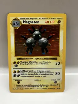 Pokemon TCG Shadowless Magneton Base Set Holo Unlimited Rare Card 9/102 Vintage - Image 1