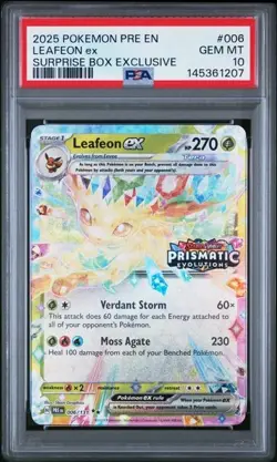 Pokemon Prismatic Evolutions Leafeon ex 006/131 Surprise Box Stamped PSA 10 207 - Image 1