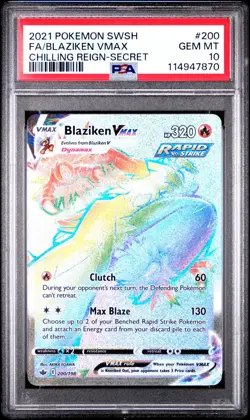 Blaziken VMAX PSA 10 English Pokemon Card 200/198 Chilling Reign 2021 Rainbow - Image 1